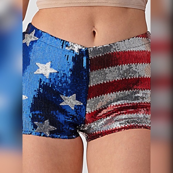 New Version Sequin Stars & Stripes Booty Shorts - Picture 8 of 13
